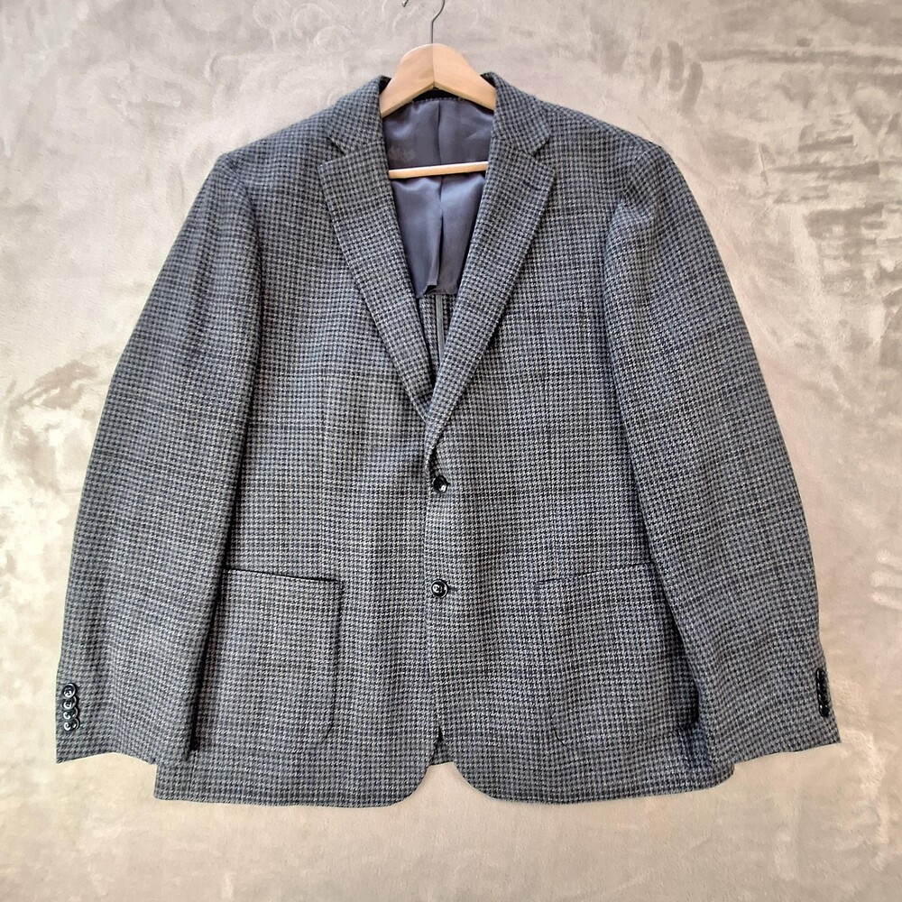 Michael Kors Sport Coat Mens 46R Gray Wool Blend Houndstooth Check Double Vent